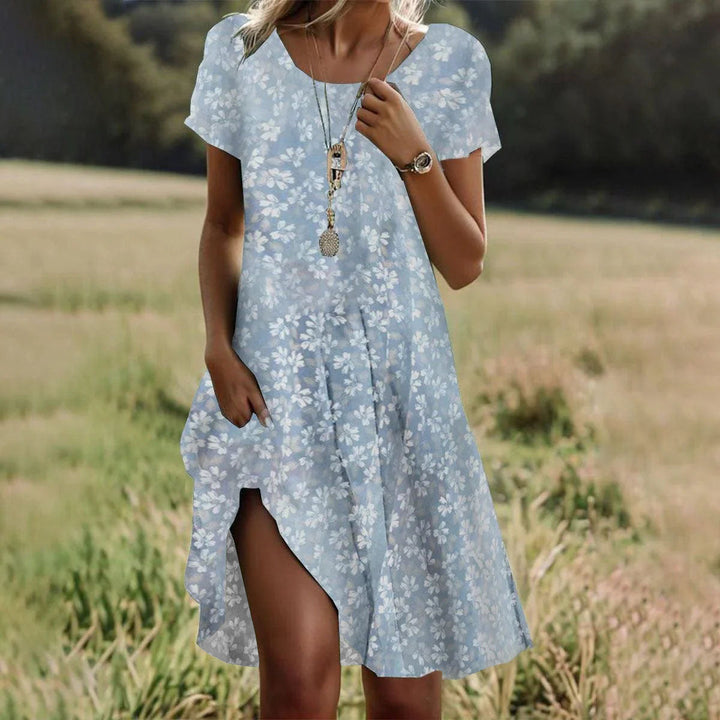 Artistic Ethnic Style Scoop Mid-length Dress
