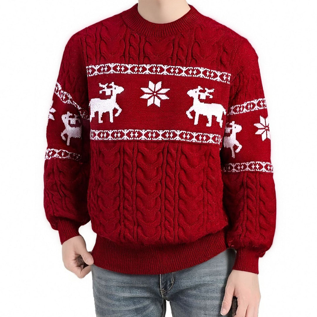 Foute kersttrui heren met rendieren, gebreid jacquard met ronde hals