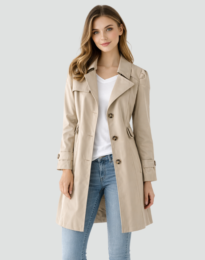 Getailleerde dames trenchcoat met klassieke revers, halflang