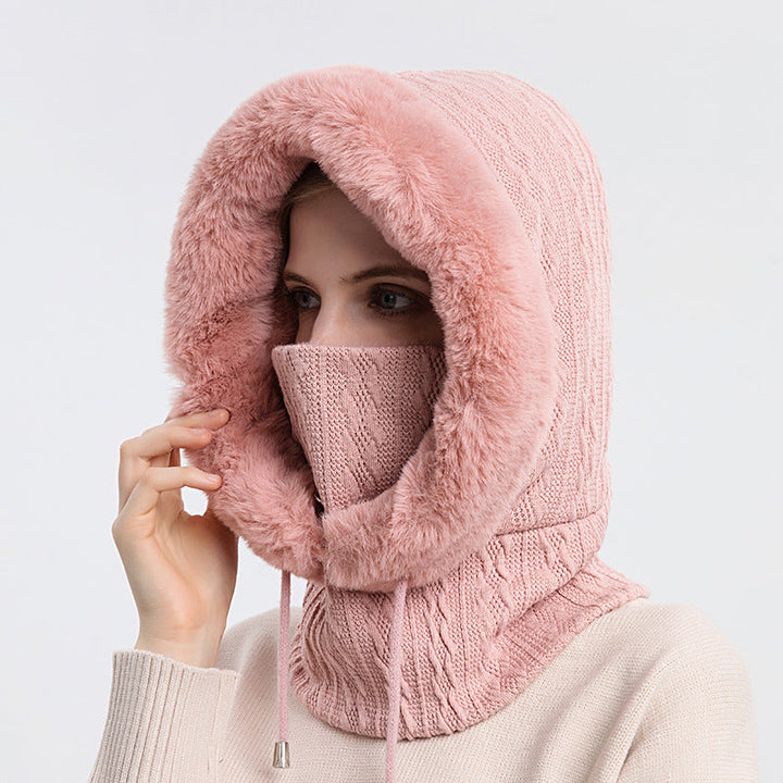 Pluche capuchonmuts met sjaal voor dames – warm en winddicht