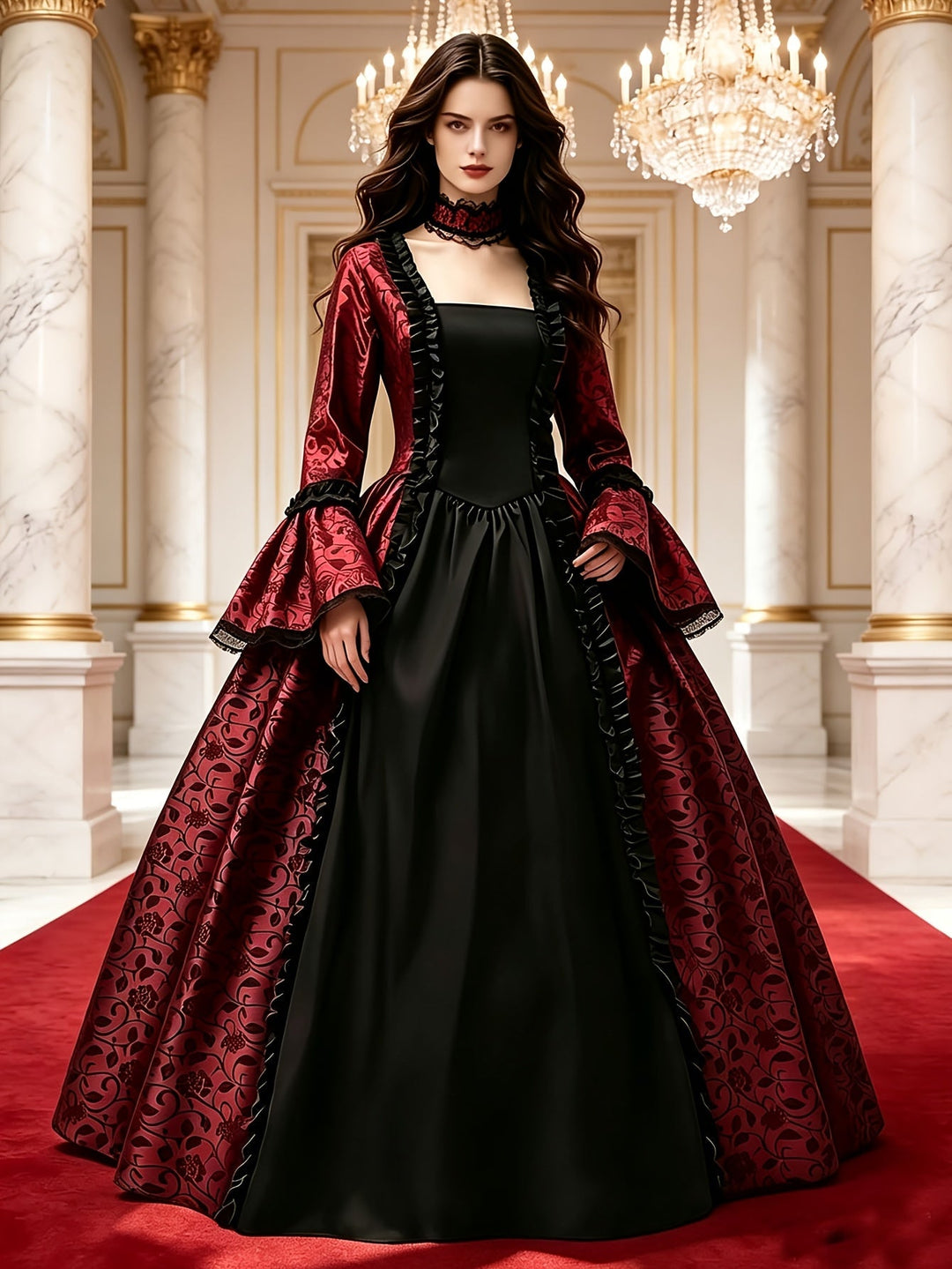 Gothic vampierjurk voor dames met wijd uitlopende mouwen, Halloweenkostuum