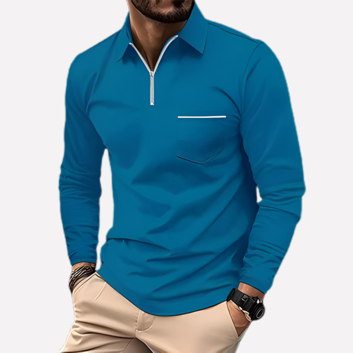Heren's Langarm Polo Shirt met Borstzak