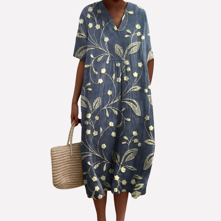 Dames Floral Zomerjurk – V-Hals & Korte Mouwen