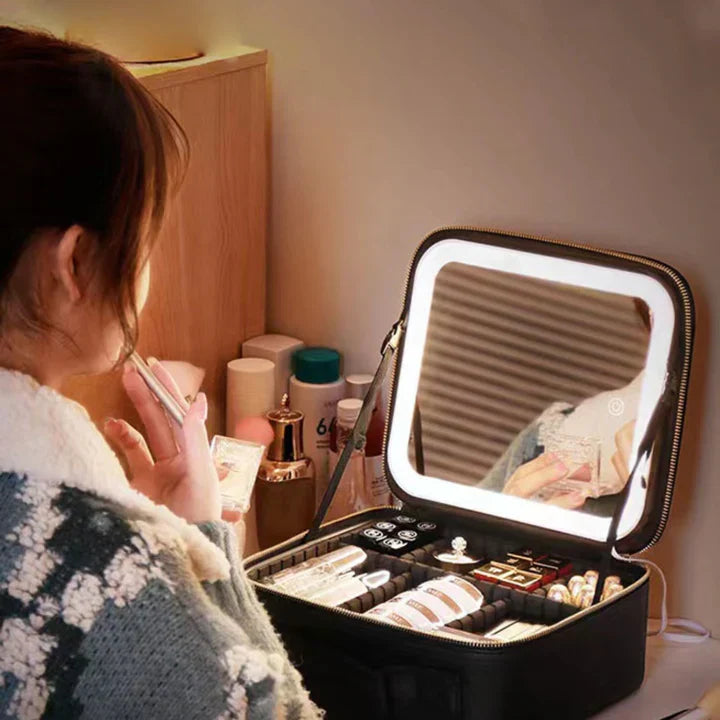 GlowLuxe LED Vanity Case | Draagbare Beauty-Organizer met Verstelbare LED-Spiegel voor een Onberispelijke Make-up