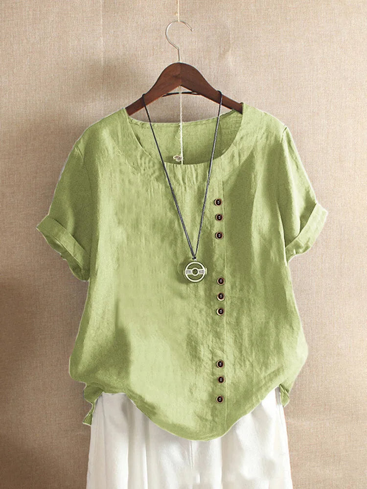 Elegante katoenmixen Dames Blouse met Korte Mouwen en Knoop details