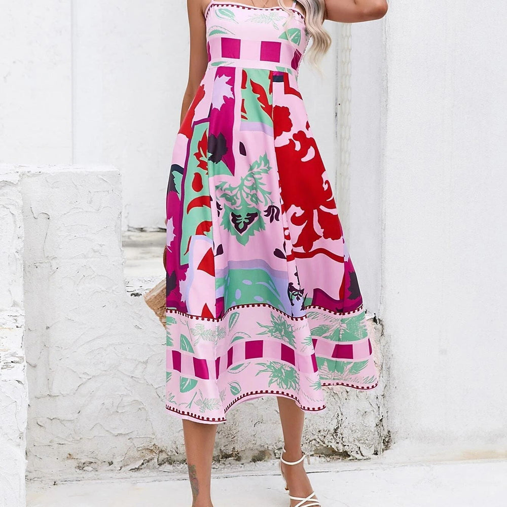 
                  
                    Quiana - Maxi-Jurk met Spaghettibandjes en Artistieke Print - SkinzLine
                  
                