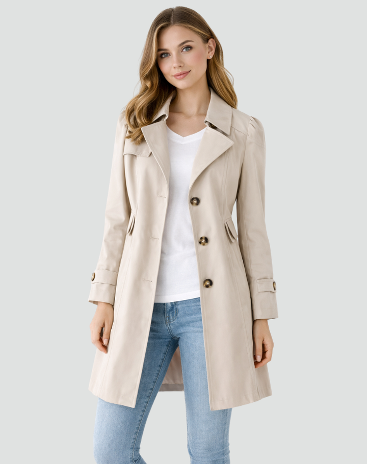 Getailleerde dames trenchcoat met klassieke revers, halflang