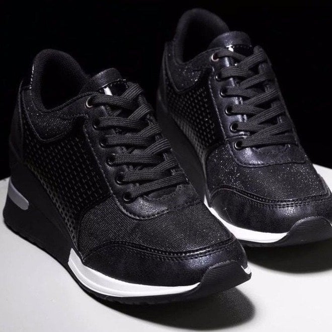 Verhoogde sneaker sleehak plateauzool dames - Esmer