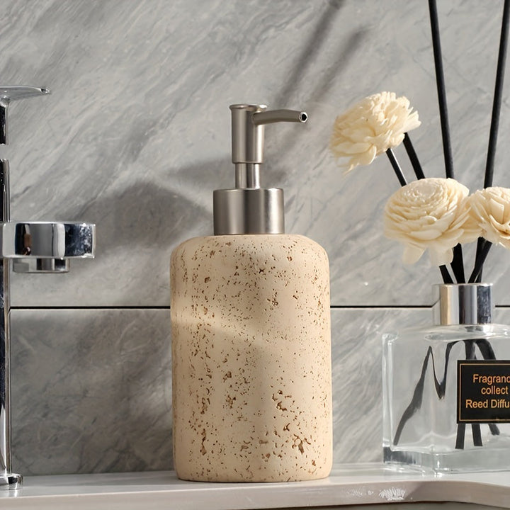 Zeepdispenser in Marmerlook – Luxe Resine Dispenser met Roestvrijstalen Pomp voor Badkamer of Keuken