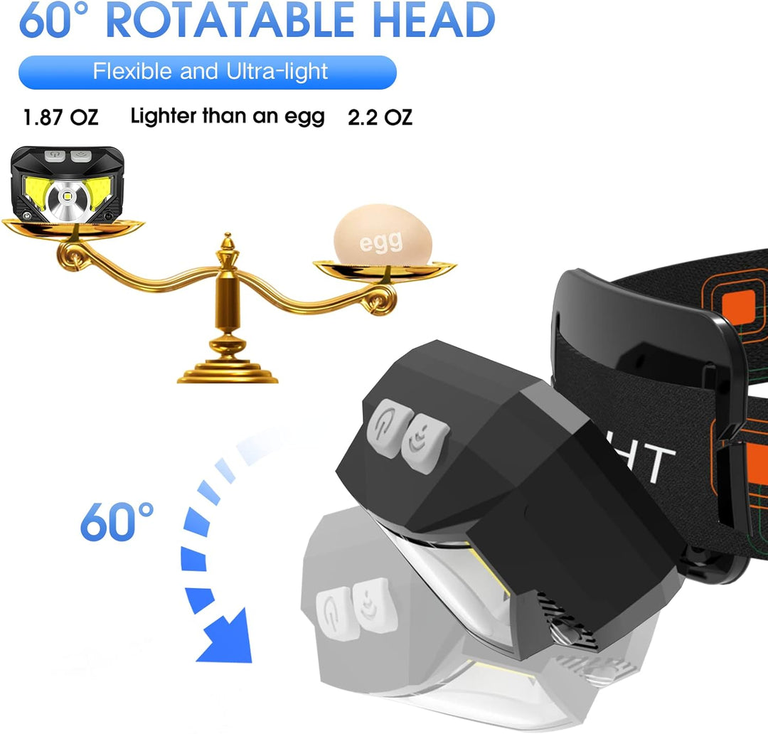 Set van 2 ultraheldere oplaadbare LED-hoofdlampen met bewegingssensor – Lumivor
