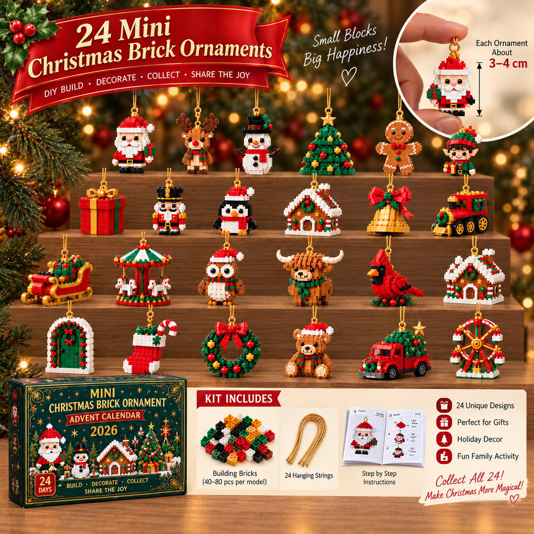 Mini-bouwsteen adventskalender met 24 kerstbouwsets om te bouwen en op te hangen