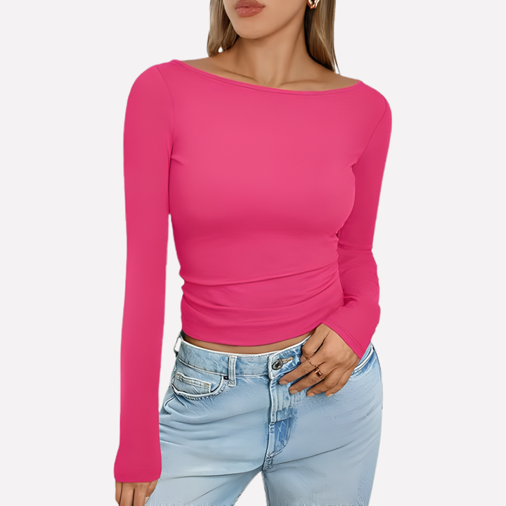 Vrouwen Boot Hals Lang Mouw Top