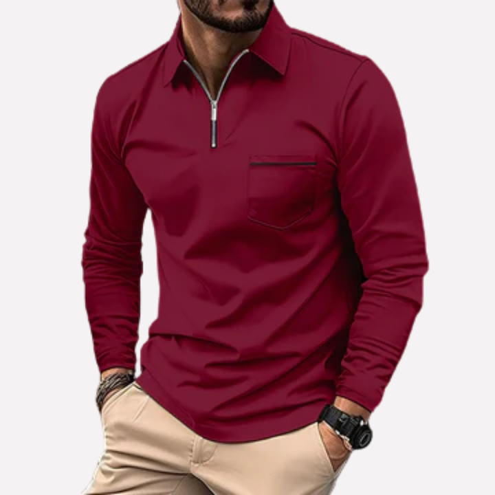Heren's Langarm Polo Shirt met Borstzak