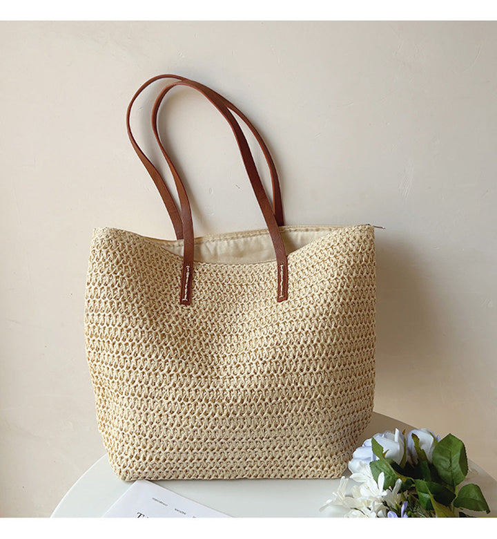 Gevlochten Mandtas met Leren Hengsels – SummerBreeze Tas
