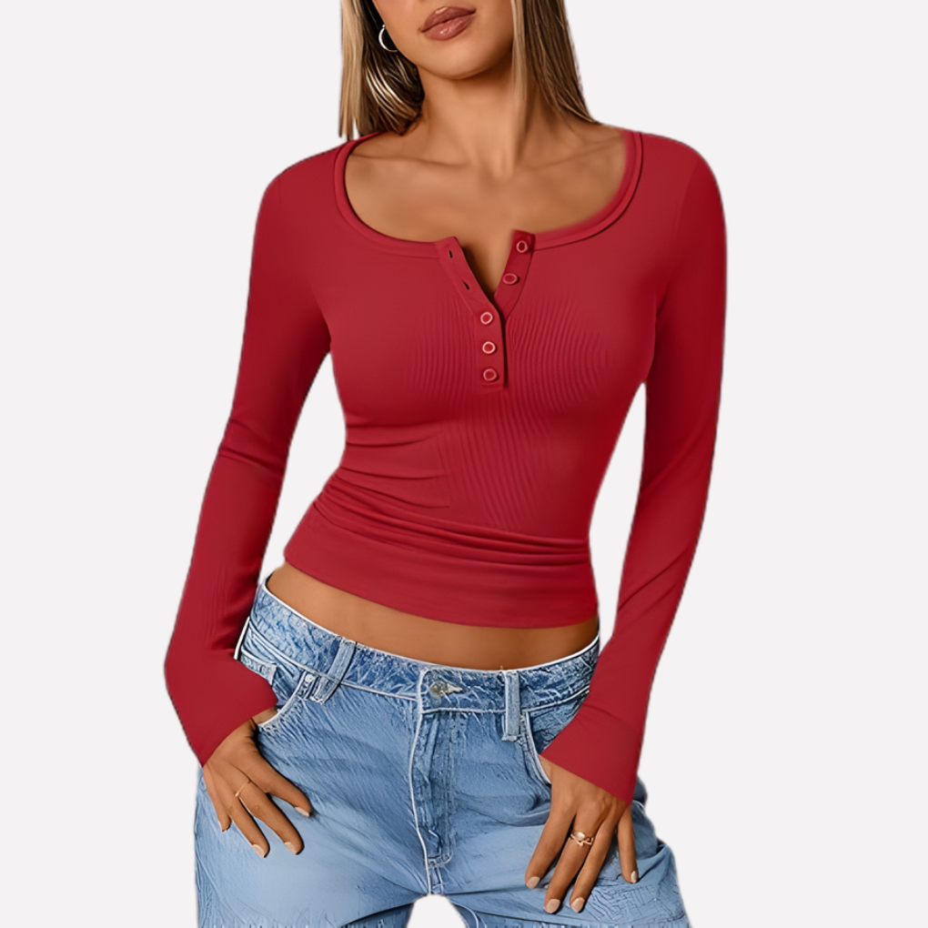 Vrouwen Lange Mouwen Henley Top