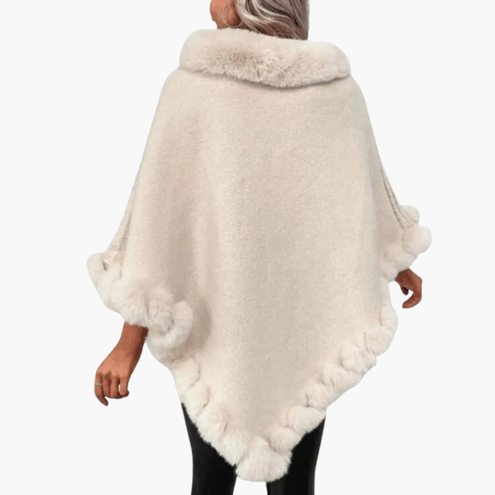 Vrouwen Gebreide Poncho met Nepbont Afwerking en Oversized Pasvorm