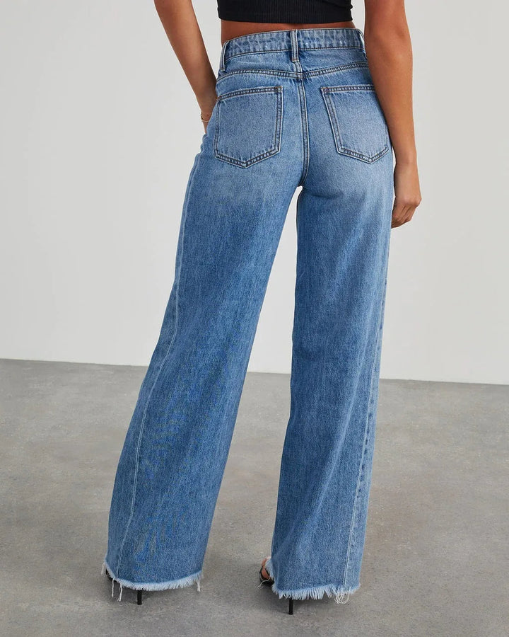 Loose Fit Jeans met Rafelzoom