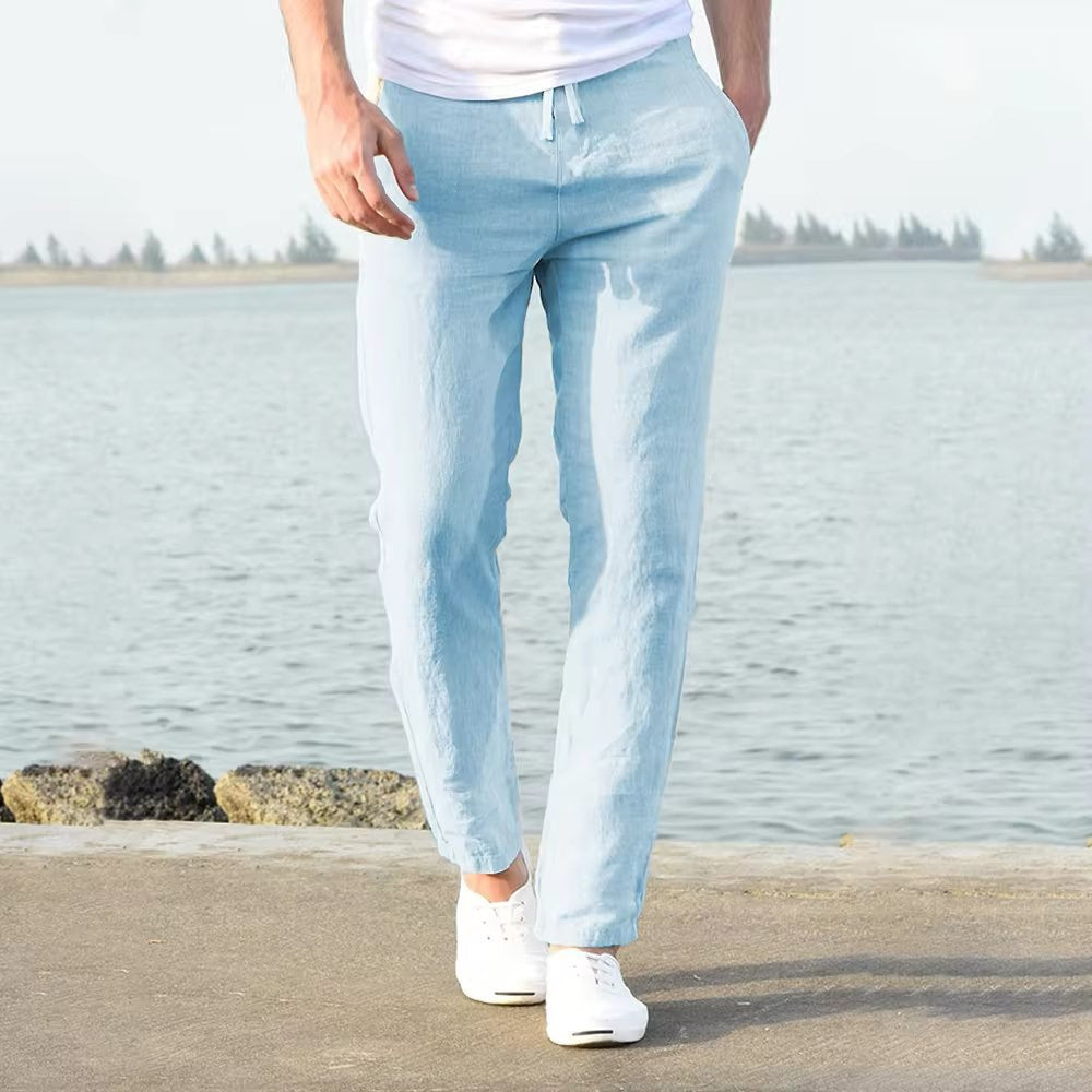 Men's Linen Summer Casual Pants Drawstring Trousers