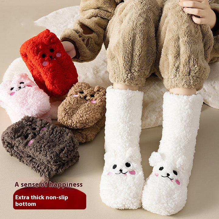 Fluffy huissokken van coral fleece met antislip, in 16 varianten