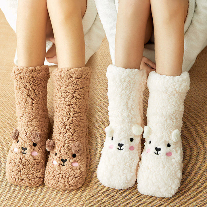 Fluffy huissokken van coral fleece met antislip, in 16 varianten
