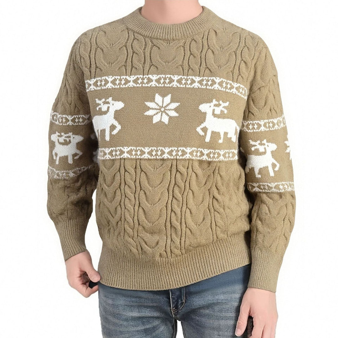 Foute kersttrui heren met rendieren, gebreid jacquard met ronde hals