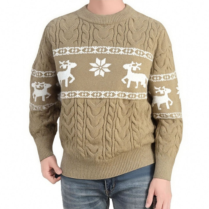 Foute kersttrui heren met rendieren, gebreid jacquard met ronde hals