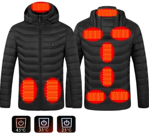 Verwarmde winterjas met capuchon, tot 9 zones en 3 standen