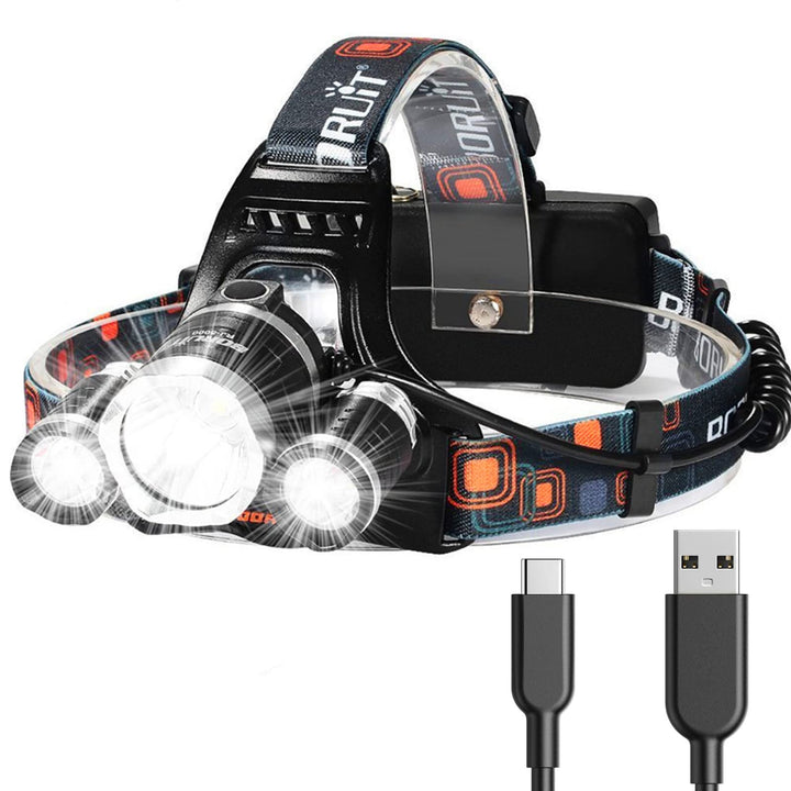 Hqdz-Td 20000 Lumen Oplaadbare Hoofdlamp - Waterdicht, Regelbaar Licht voor Buiten, Jagen, Kamperen