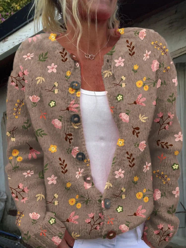 Gebloemde cardigan - gebreide damestrui met knoopdetails - Bakkermode.nl