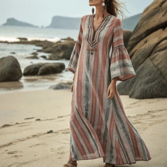 Boho gestreepte maxi-jurk