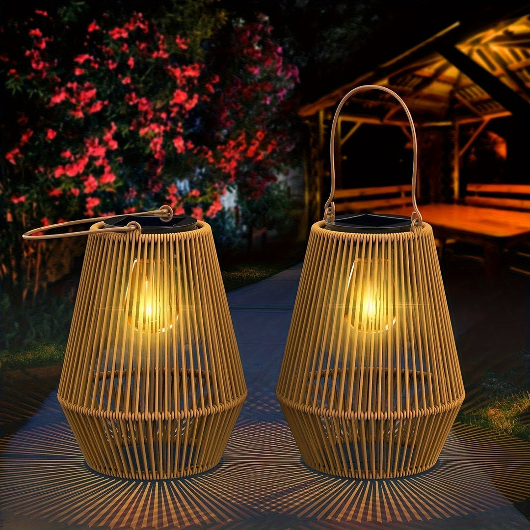 Boho Zonne-hanglantaarnset – Duurzame Rieten Lantaarns voor Tuin en Balkon