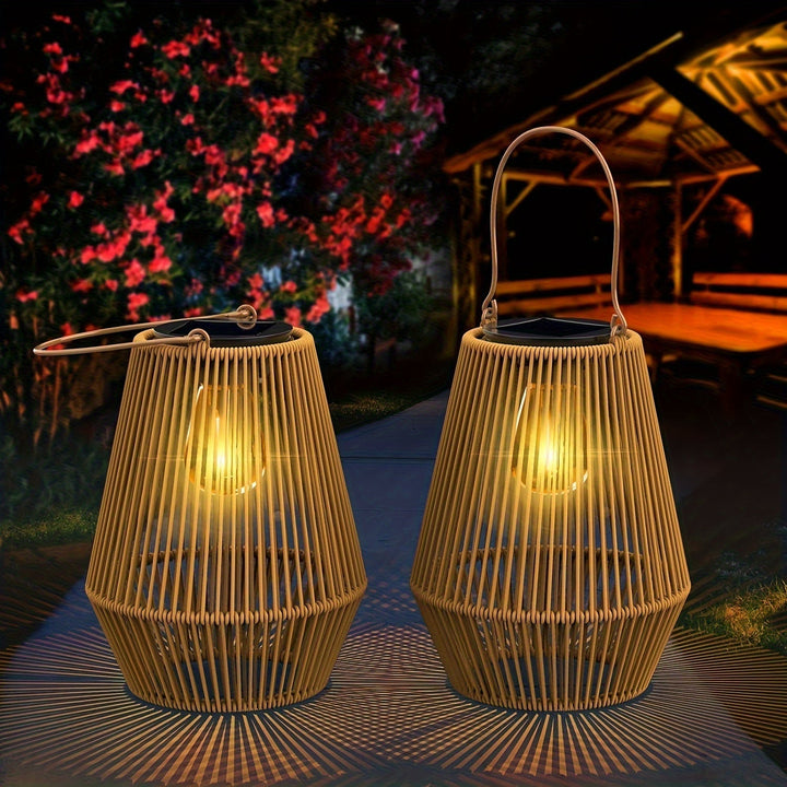 Boho Zonne-hanglantaarnset – Duurzame Rieten Lantaarns voor Tuin en Balkon