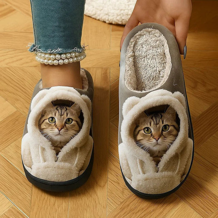 Gezellige instappantoffels met 3D-kattengezicht
