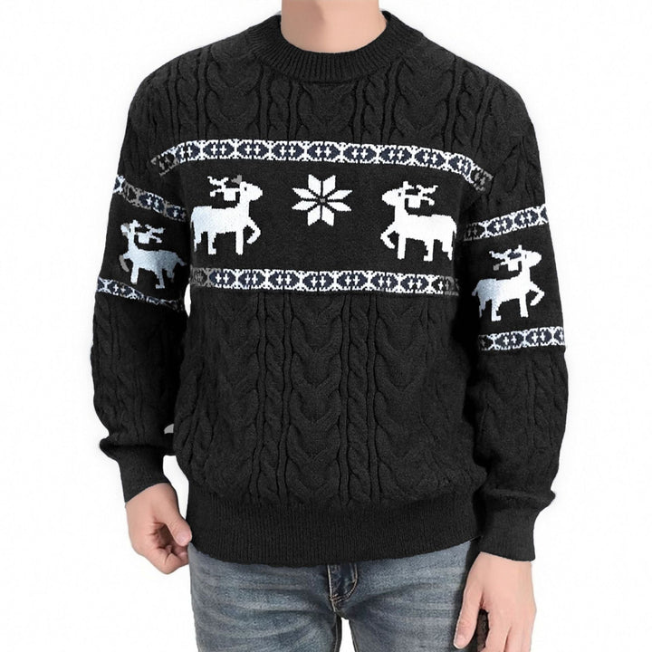 Foute kersttrui heren met rendieren, gebreid jacquard met ronde hals