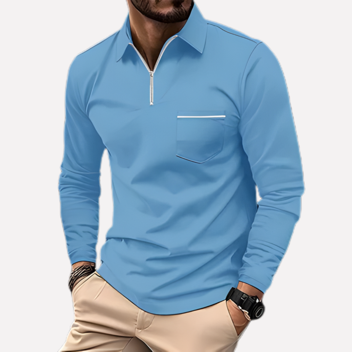 Heren's Langarm Polo Shirt met Borstzak