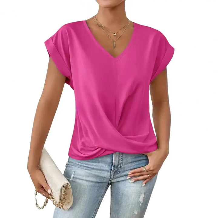 Stijlvolle V-hals Blouse met Geplooid Detail