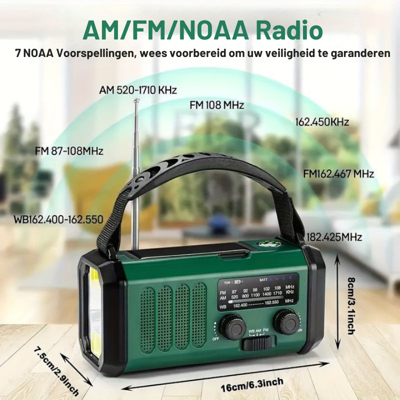 Noodradio met Handzwengel, Zonnepaneel en Powerbankfunctie