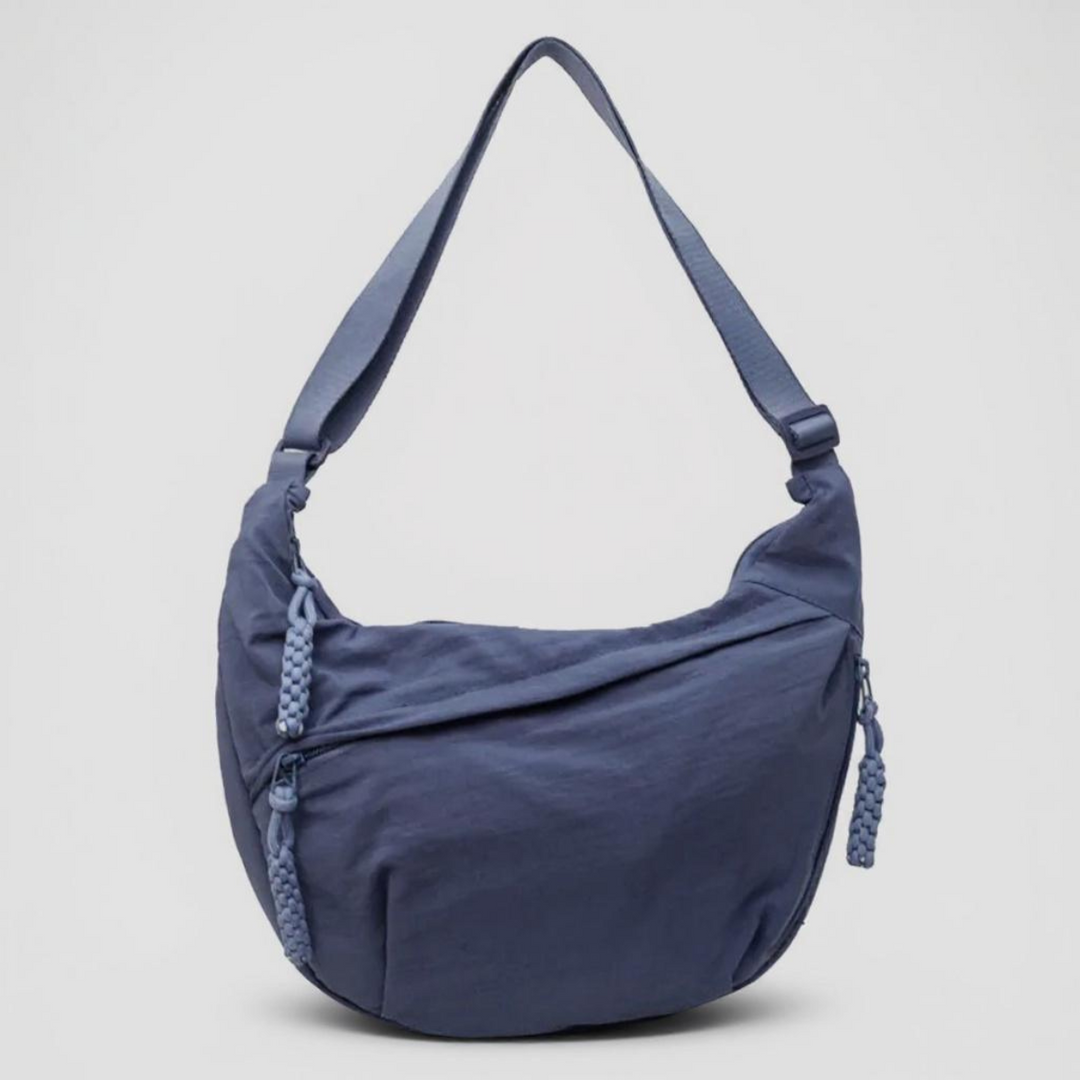 Blauwe nylon schoudertas met verstelbare crossbodyband