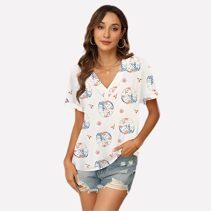 Vrouwen V-Hals Korte Mouwen T-Shirt