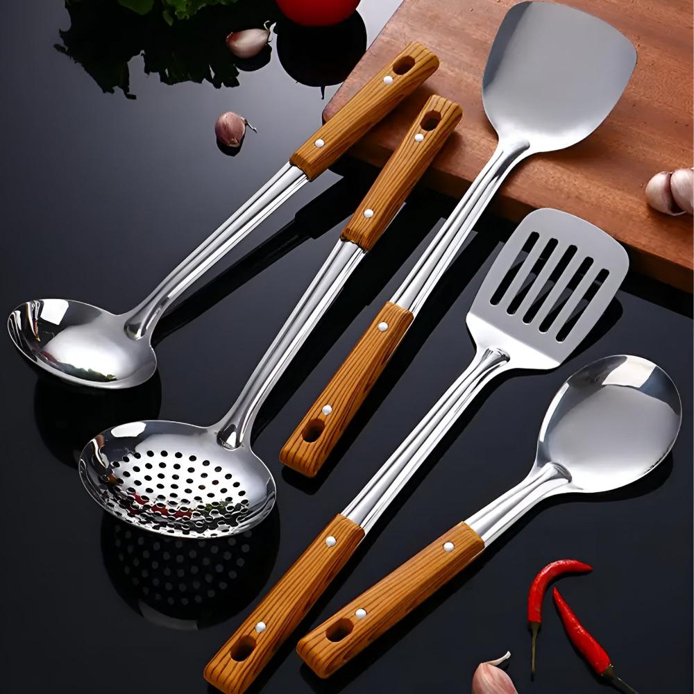 Premium Houten Handgreep Keukengerei Set (5-delig)