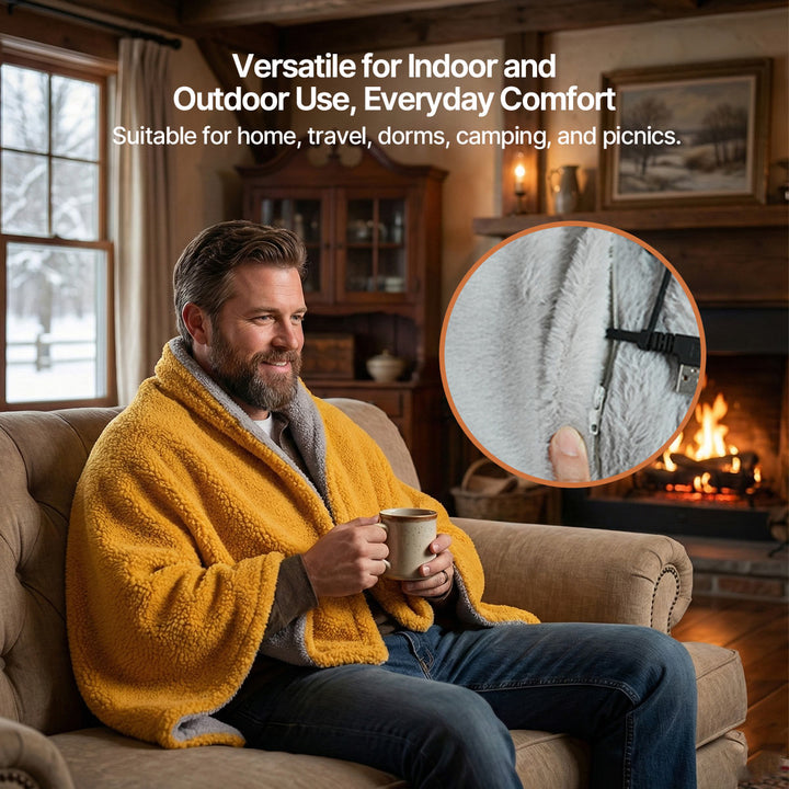 USB-verwarmde sherpa plaid met drie standen en rits