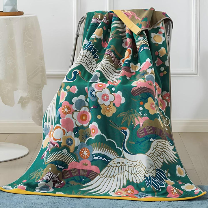 Weelderige bloemenkraanvogelbadhanddoek - elegant comfort met artistieke flair