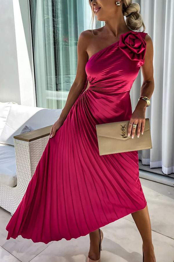 Liora – Romantisch One-Shoulder Jurk met Bloemenaccent