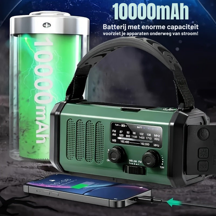 Noodradio met Handzwengel, Zonnepaneel en Powerbankfunctie