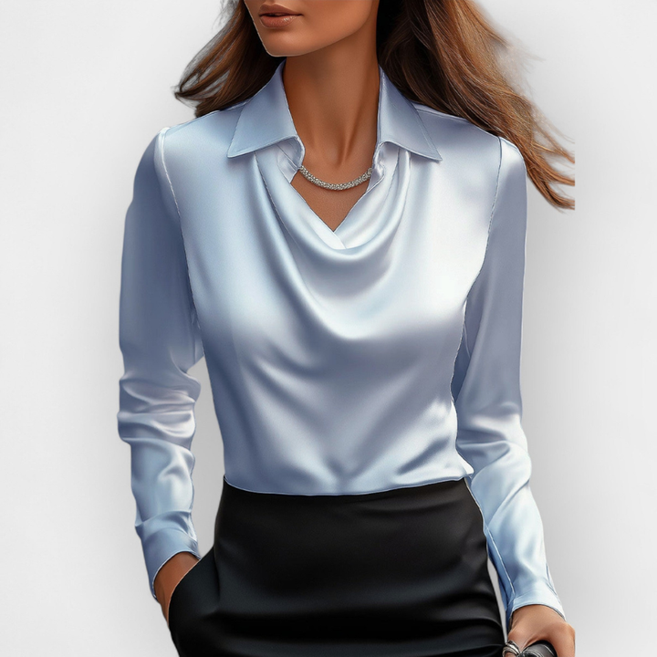 Elegante satijnen blouse met watervalkraag