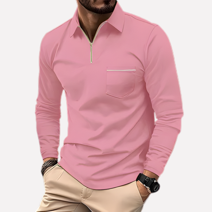 Heren's Langarm Polo Shirt met Borstzak