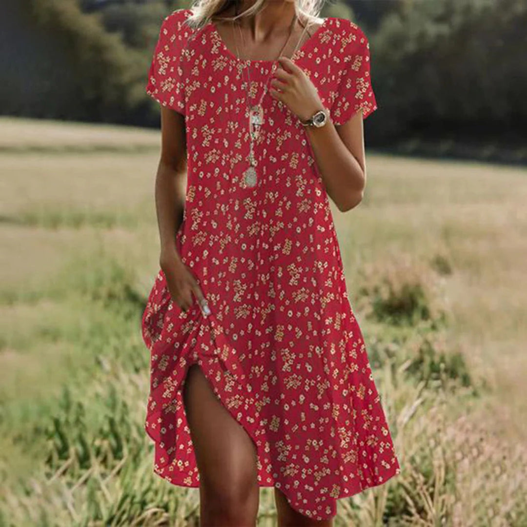Artistic Ethnic Style Scoop Mid-length Dress
