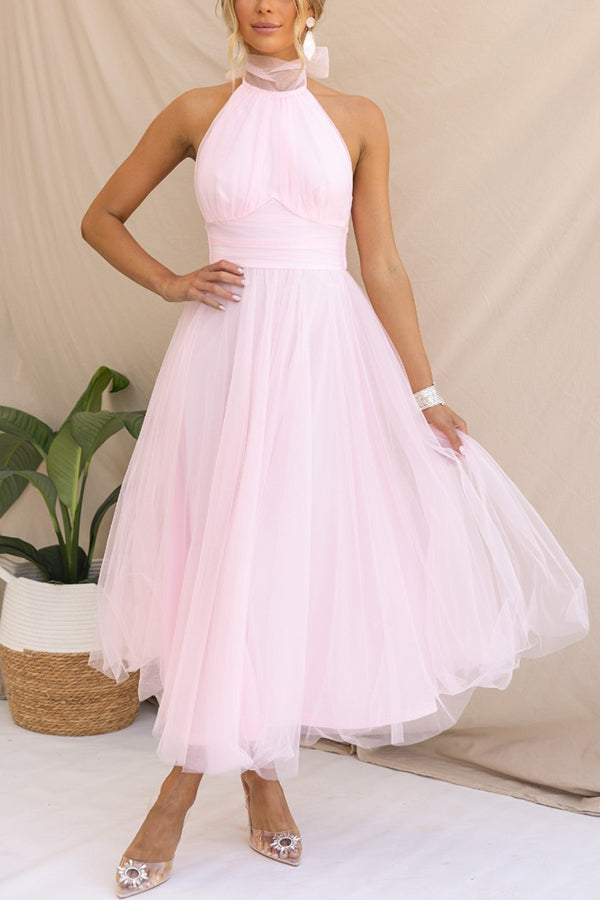 Paloma – Elegant Maxi Halter Jurk met Open Rug