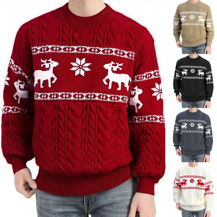 Foute kersttrui heren met rendieren, gebreid jacquard met ronde hals