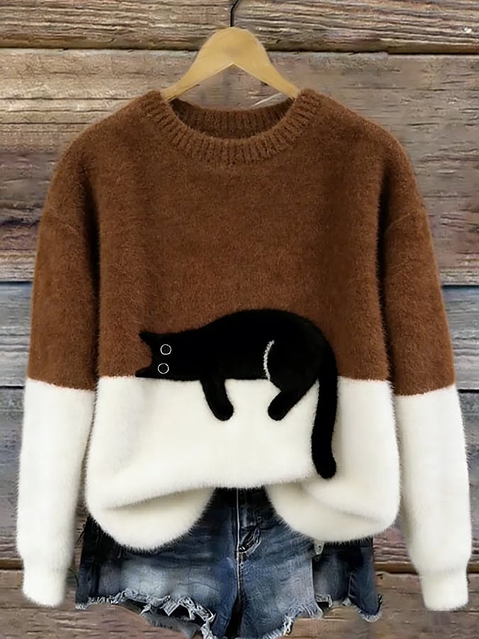 Oversized trui met kattenprint